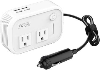 FOVAL 200W Car Power Inverter, DC 12V to 110V AC Car Outlet Adapter Plug Adapter Converter with 4 USB Ports Car Laptop Charger Power inverter for Vehicles (White)