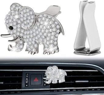 Frienda Bling Car Accessories for Women Elephant Car Air Freshener Bling Vent Clip Diamond Elephant Car Clip Rhinestone Conditioner Outlet Vent Car Interior Decoration for Women...