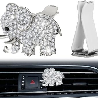 Frienda Bling Car Accessories for Women Elephant Car Air Freshener Bling Vent Clip Diamond Elephant Car Clip Rhinestone Conditioner Outlet Vent Car Interior Decoration for Women...