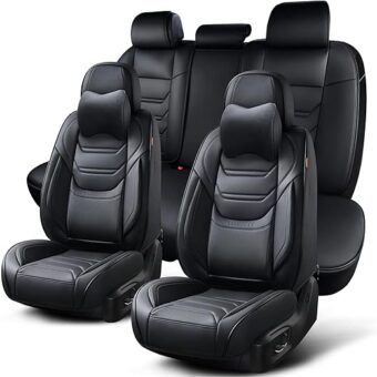 Full Black Car Seat Cover Set - Leather, Breathable, Universal Fit for Most Vehicles