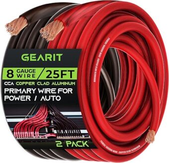 GearIT 8 Gauge 25ft Black/Red CCA Wire - For Automotive Power/Ground, Battery Cable, Car Audio, RV, Trailer, Amp