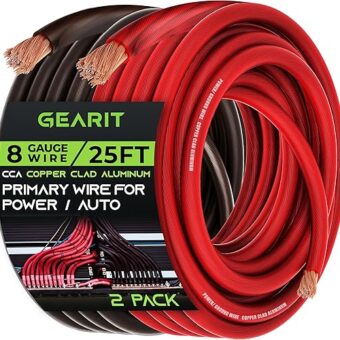 GearIT 8 Gauge 25ft Black/Red CCA Wire - For Automotive Power/Ground, Battery Cable, Car Audio, RV, Trailer, Amp