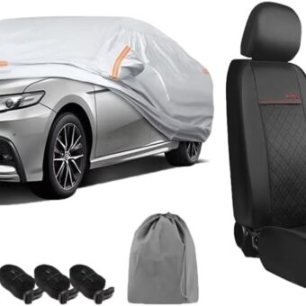 GIANT PANDA Car Cover & Leather Front Car Seat Cover 2-Pack Compatible with Toyota Camry 2018-2024 Sedan