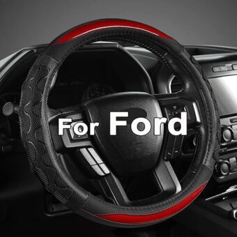 GIANT PANDA Car Steering Wheel Cover for Ford F150 F250 F350 Expedition 15.5-16 inches - Red