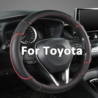 GIANT PANDA Steering Wheel Cover for Toyota, Auto Car Steering Wheel Cover for Toyota Highlander 4Runner Tacoma Corolla Camry - Black+Red Trim