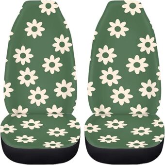 Green Groovy Flower Auto Seat Cover Set 2 Pack,Hippie Floral Car Front Seat Cushion Elastic Breathable Seats Cushion Pad for Women Lady Universal Fit Automotive Seats Covers...