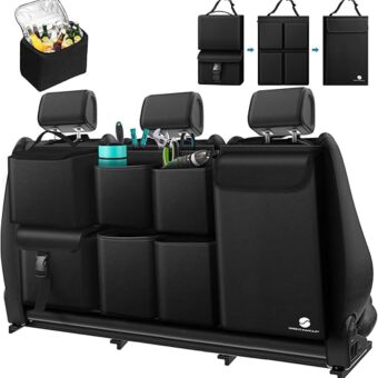 Hanging Car Trunk Organizer with Cooler, Large Pockets, Zippers Detachable Seat Back Waterproof Car Storage Trunk Organizer for Jeeps, SUVs, Black