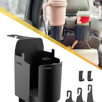 Headrest Cup Holder for Back Seat, Multifunctional Seat Back Organizer with Headrest Hooks for Car Travel Accessories, 3 in 1 Car Back Seat Cup Holder