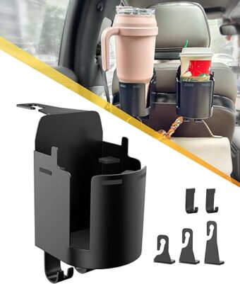 Headrest Cup Holder for Back Seat, Multifunctional Seat Back Organizer with Headrest Hooks for Car Travel Accessories, 3 in 1 Car Back Seat Cup Holder