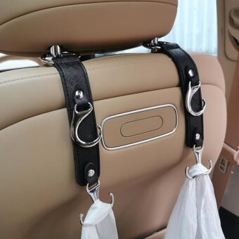 Headrest Hooks for Car Back Seat Organizer Black Faux Leather Hanger Holder Hook, for Hanging Purses and Bags and Coats Grocery Bag Umbrellas Handbag Car Accessories Interior...