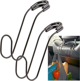 High Road Metal Car Hooks for Purses and Bags - Unbreakable Headrest Car Hooks for Large Purse Straps and Heavy Bags up to 40 lbs - Secure Attachment Loops Fit All Headrest...