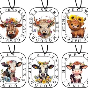 Highland Cow Car Air Fresheners, Cute Cow Print Stuff Hanging Car Accessories Merch Stuffed Animals Decor Gifts 6 Pack for Women Men Boys Girls Teen Kid Home Decorations Party...