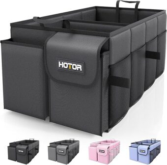 HOTOR Trunk Organizer for Car - Large-Capacity Car Organizer, Foldable Trunk organizer for SUVs & Sedans, Sturdy Car Organization for Car Accessories, Tools, Sundries, Black, 2...