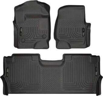 Husky Liners - Weatherbeater | Fits 2017 - 2024 Ford F-250/F-350, F-450 Super Duty Crew Cab w/ Fold Flat Storage - Front & 2nd Row Liner - Black, 3 pc.| 94061, Black