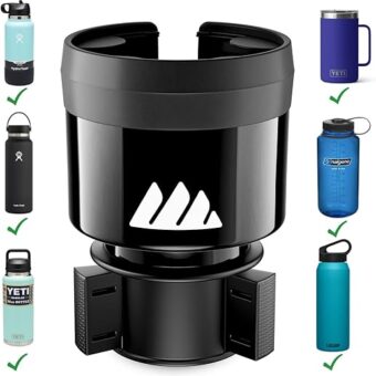 Integral Hydro Expander - Car Cup Holder Expander Organizer with Adjustable Base - Rubber Tabs Hold Most 32 - 40 oz Bottles and Large Cups