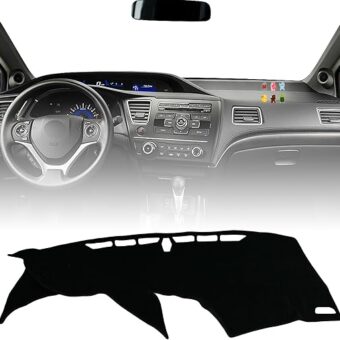 Interior Dashboard Cover Custom Compatible with Honda Civic 2012-2015, Dash Cover Mat Nonslip Fit for Honda Civic 2012 2013 2014 2015 Dash Mat Protector Sunshade No Glare-Black