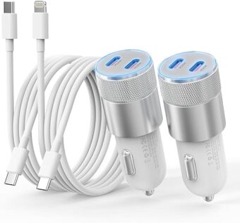 iPhone Car Charger Fast Charging [Apple MFi Certified], 60W Dual USB-C Power Cigarette Lighter Car Charger+Type-C Cable&Lightning Cable for iPhone 15 14 13 12 11 Pro Plus XS XR...