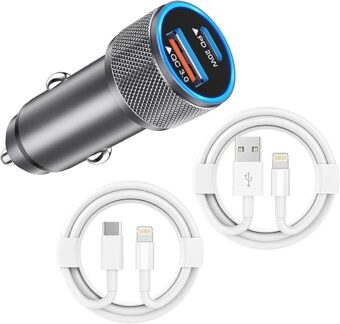 iPhone Car Charger,USB C Fast Car Charger[Apple MFi Certified] Apple Car Charging 38W Dual Port Car Charger Cigarette Lighter Adapter 2x3ft PD&QC 3.0 Lightning Cable for iPhone...