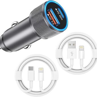 iPhone Car Charger,USB C Fast Car Charger[Apple MFi Certified] Apple Car Charging 38W Dual Port Car Charger Cigarette Lighter Adapter 2x3ft PD&QC 3.0 Lightning Cable for iPhone...