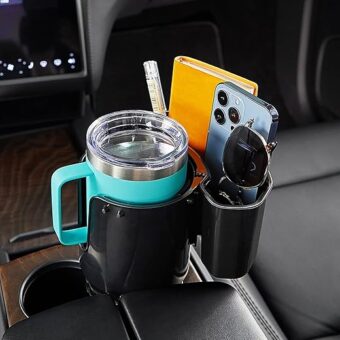 JoyTutus Cup Holder Expander with Storage Box for Car, Large Cup Holder Adapt Most Regular Cup Holder 18-40oz, fit in 2.75-3.25inch Car Holder, with Attached Organizer