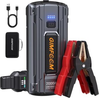 Jump Starter, 2000A Car Battery Jump Starter for Up to 8.0L Gas or 6.5L Diesel Engines, 12V Portable Car Jump Starter Battery Pack, Jump Box with 400 Lumens LED Light/Dual USB...