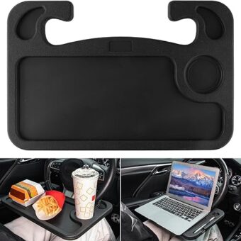 JUSTTOP Car Steering Wheel Desk for Laptop,Multipurpose Travel Car Accessories, Car Seat Stand Trays for Eating, Steering Wheel Under Table Console(Black)