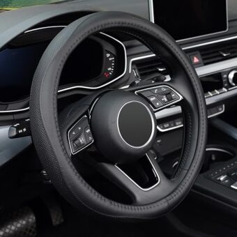 KAFEEK Steering Wheel Cover, Universal 15 inch, Microfiber Leather, Anti-Slip, Odorless, Black Lines