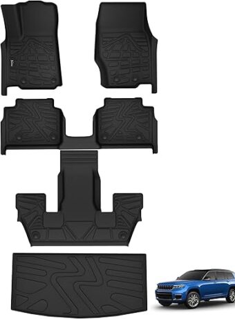 KARPAL Floor Mats Fit with Jeep Grand Cherokee L (6-Seater w/o 2nd Row Center Armrest Only) 2021-2024, All-Weather 1st & 2nd & 3rd Row &Trunk TPE Car Mats