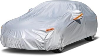 Kayme 6 Layers Car Cover Waterproof All Weather for Automobiles, Outdoor Full Cover Rain Sun UV Protection with Zipper Cotton, Size A2 3XL Universal Fit for Sedan (186-193 inch)