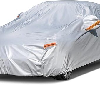 Kayme 6 Layers Car Cover Waterproof All Weather for Automobiles, Outdoor Full Cover Rain Sun UV Protection with Zipper Cotton, Size A2 3XL Universal Fit for Sedan (186-193 inch)