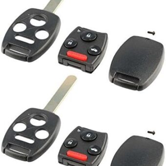 Key Fob Keyless Entry Remote Shell Case & Pad fits Honda Accord Civic Pilot (KR55WK49308, MLBHLIK-1T, N5F-S0084A), Set of 2