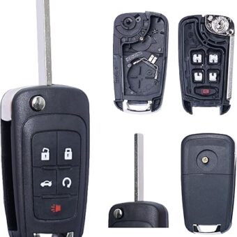 Key Fob Shell Case Replacement Fits for Chevy Cruze Malibu Equinox Sonic Impala GMC Terrain Buick Lacrosse 2011 2012 2013 2014 2015 2016 Keyless Remote Control 5 Button Flip Key...