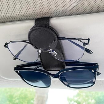 KIWEN Sunglasses Holder for Car Visor, Magnetic Leather Sunglass Eyeglass Hanger Clip for Car Sun Visor Accessories (Black)