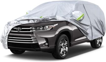 Koukou SUV Car Cover Custom Fit Toyota Highlander from 2007 to 2024,Waterproof Car Cover All Weather for Automobiles Outdoor Indoor with Zipper Door, Sun Rain Dust Snow Protection.