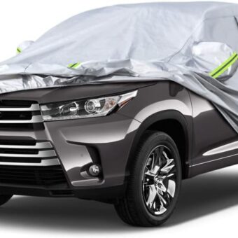 Koukou SUV Car Cover Custom Fit Toyota Highlander from 2007 to 2024,Waterproof Car Cover All Weather for Automobiles Outdoor Indoor with Zipper Door, Sun Rain Dust Snow Protection.