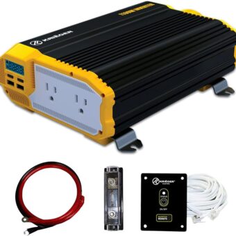 Krieger 1100 Watt 12V Power Inverter Dual 110V AC Outlets, Installation Kit Included, Automotive Back Up Power Supply For Blenders, Vacuums, Power Tools - ETL Approved Under UL...