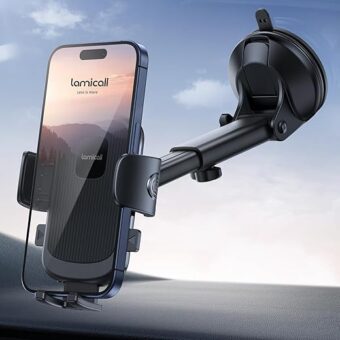 Lamicall Car Phone Holder - [Strongest Military-Grade Suction Cup] 360° Rotation Phone Holders for Your Car Quick Release Adjustable Car Phone Mount Dashboard for iPhone Samsung...