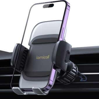 Lamicall Car Phone Holder Vent - Upgraded Spring Loaded Hook [Big Phone Friendly] Air Vent Cell Phone Holders for Your Car Mount Automobile Hands Free Cradle for iPhone 15 14 13...