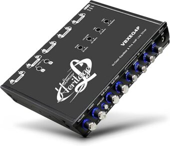 Lanzar 4 Band Parametric Equalizer - 7V RMS Output with Subwoofer Gain Control, Half Din Size 7 x 4.1 x 1 in, Pre-amp Line Aux Inputs Via RCA & Phone Jacks, Blue Light, DC 12V...