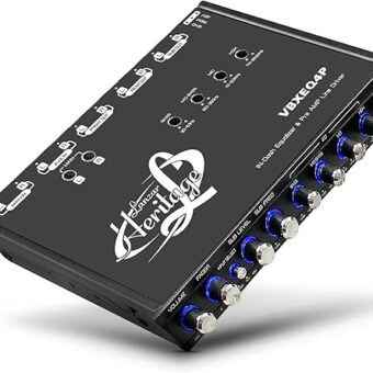 Lanzar 4 Band Parametric Equalizer - 7V RMS Output with Subwoofer Gain Control, Half Din Size 7 x 4.1 x 1 in, Pre-amp Line Aux Inputs Via RCA & Phone Jacks, Blue Light, DC 12V...