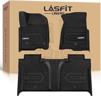 LASFIT Floor Mats Fit for Chevy Silverado/for GMC Sierra 1500 2019-2024 Crew Cab, for Chevrolet Silverado/Sierra 2500 HD/3500 HD 2020-2024 Crew Cab, Rear Row with Factory...