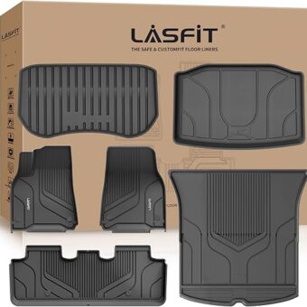 LASFIT Floor Mats for Tesla Model Y 5 Seat 2024 2023 2022 2021 2020, Custom Fit All Weather TPE Floor Liners Cargo Liner, Front & Rear Trunk Mats Accessories Full Set