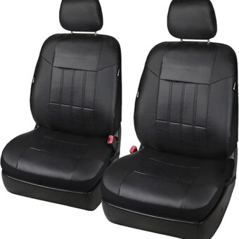 Leader Accessories Auto 2 Leather Car Seat Covers Black Universal Fit Cars SUV Trucks Front Seats with Airbag