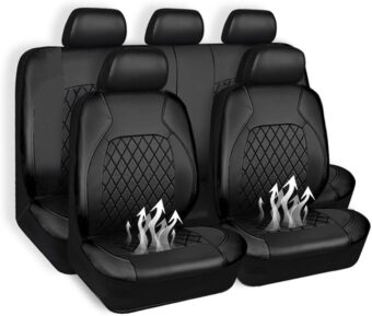 Leather Car Seat Covers Full Set Waterproof PU Car Seat Covers for Women,Car Seat Cover with 5mm Composite Sponge Inside Universal fit for Cars,SUV,Truck(Black)