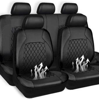 Leather Car Seat Covers Full Set Waterproof PU Car Seat Covers for Women,Car Seat Cover with 5mm Composite Sponge Inside Universal fit for Cars,SUV,Truck(Black)