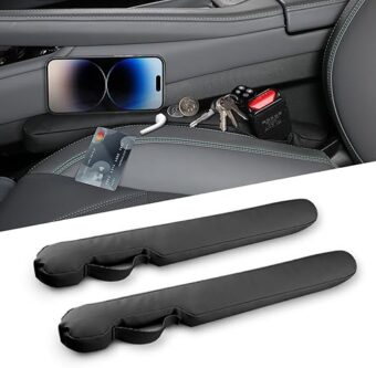 Leather Car Seat Gap Filler Universal for Car Truck SUV to Block The Gap Between Seat and Console Stop Things from Dropping 2 Packs Black