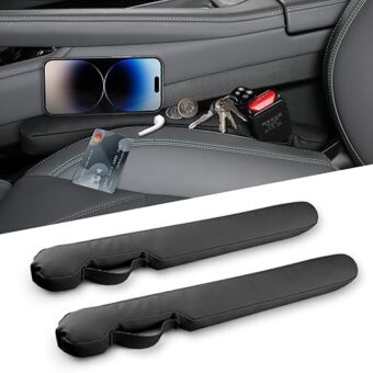 Leather Car Seat Gap Filler Universal for Car Truck SUV to Block The Gap Between Seat and Console Stop Things from Dropping 2 Packs Black