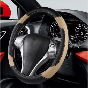 Leather Car Steering Wheel Cover, Universal 15 Inch for Car Truck SUV, Non-Slip and Breathable, Sport Style Design Odorless Steering Wheel Protector, Automotive Interior...