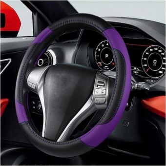 Leather Car Steering Wheel Cover, Universal 15 Inch for Car Truck SUV, Non-Slip and Breathable, Sport Style Design Odorless Steering Wheel Protector, Automotive Interior...