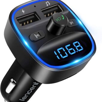 LENCENT FM Transmitter, 2022 Upgraded Bluetooth FM Transmitter Wireless Radio Adapter Car Kit with Dual USB Charging Car Charger MP3 Player Support TF Card & USB Disk